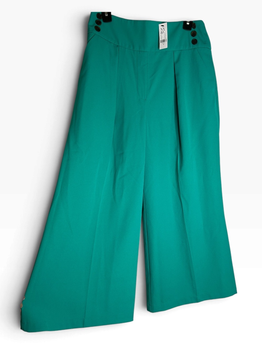 New York & Company Wide Leg Teal Green Cropped Pants Culottes Women 12